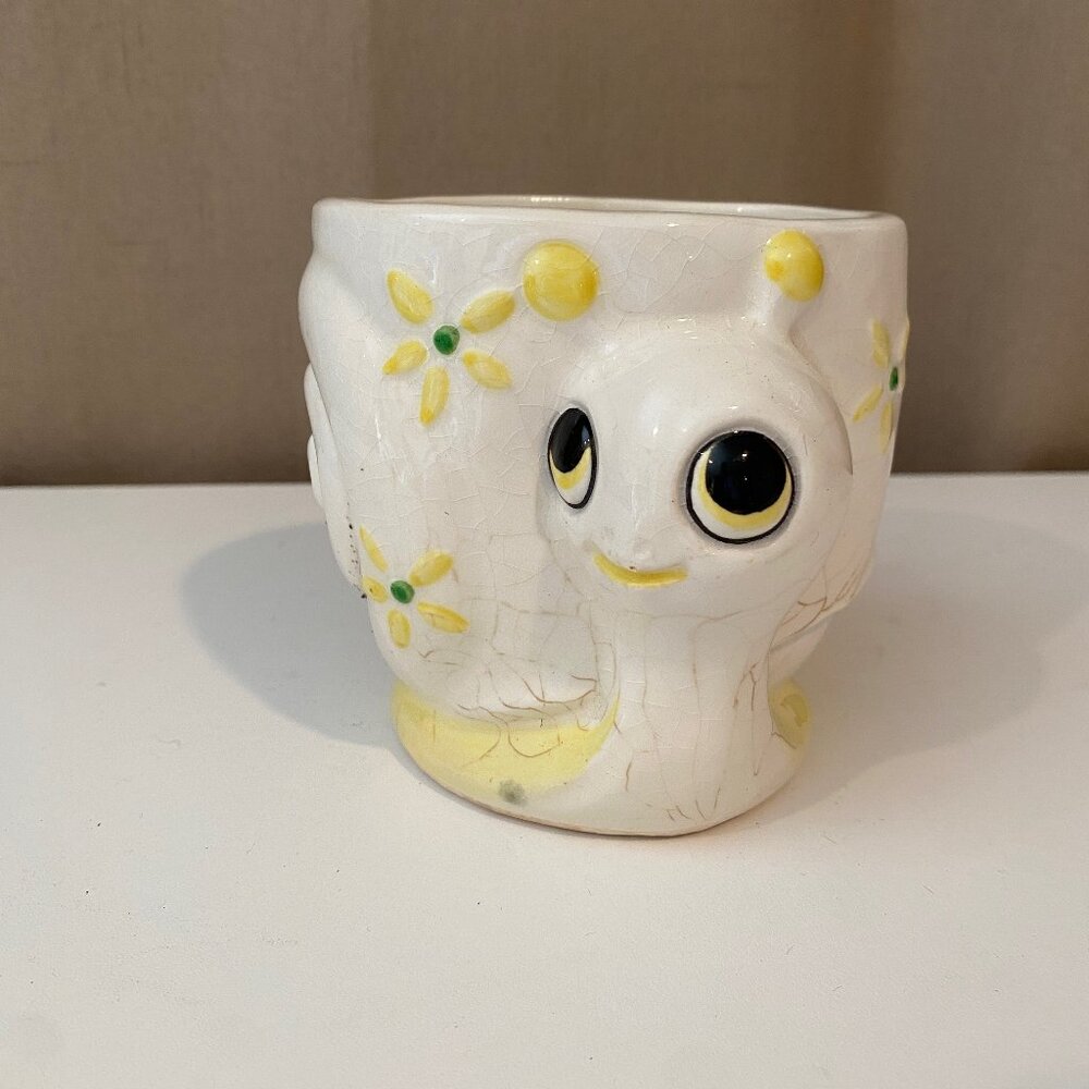 Vintage‎ Lefton Hand Painted Snail Flower Pot Glazed Pottery Japan 4.5"